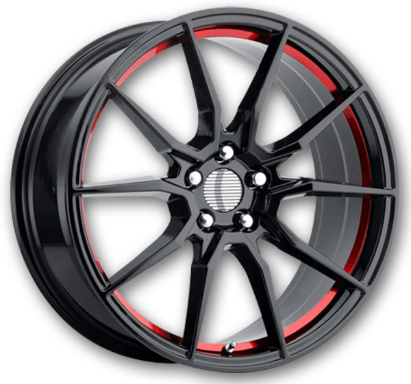 Performance Replicas Wheels PR193 17x9 Gloss Black Red Machined 5x114.3 +24mm 70.7mm