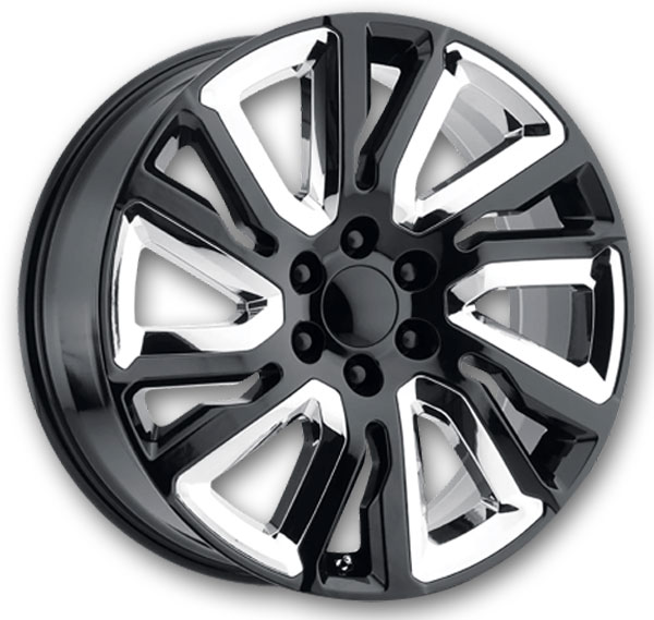 Performance Replicas Wheels PR202 22x9 Gloss Black With Chrome Accents 6x139.7 +28mm 78.1mm