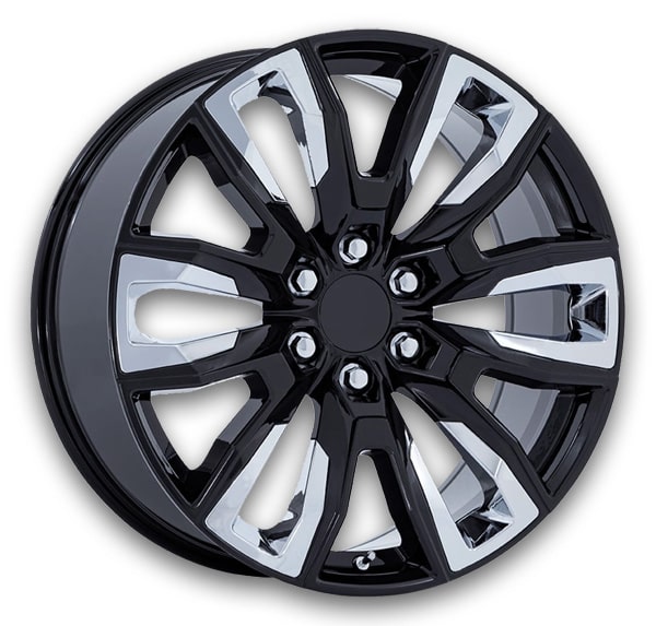 Performance Replicas Wheels PR225 24x10 Gloss Black w/ Chrome Accents 6x139.7 +31mm 78.1mm