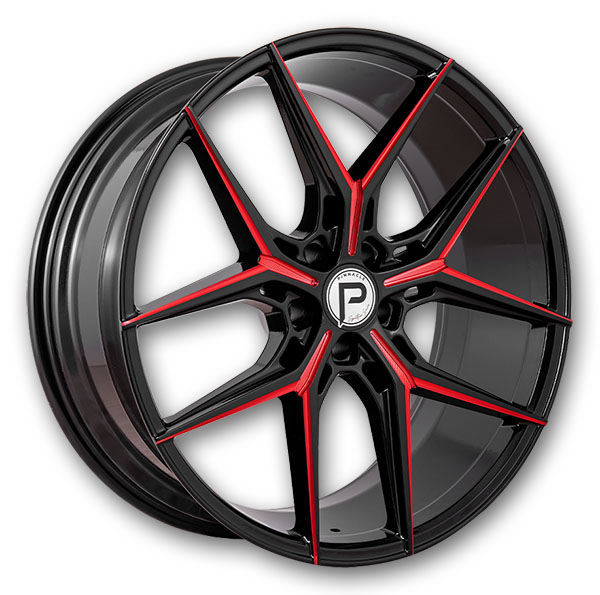 Pinnacle Wheels P204 Splendent 20x10 Gloss Black Red Milled 5x114.3 +40mm 73.1mm