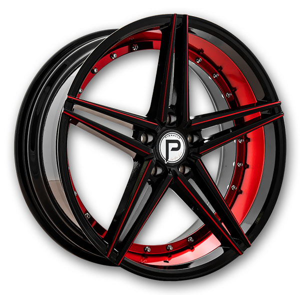 Pinnacle Wheels P206 Savage 18x8 Gloss Black Inner Red Milled 5x114.3 +35mm 73.1mm