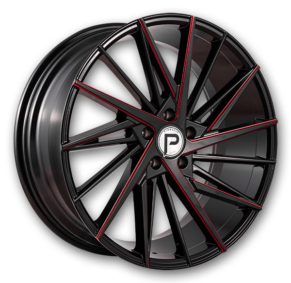 Pinnacle Wheels P208 Snazzy 20x8.5 Gloss Black Red Milled 5x120 +35mm 72.56mm