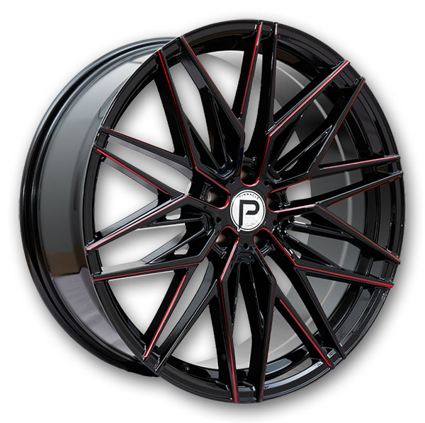 Pinnacle Wheels P210 Majestic 20x8.5 Gloss Black Red Milled 5x114.3 +35mm 73.1mm
