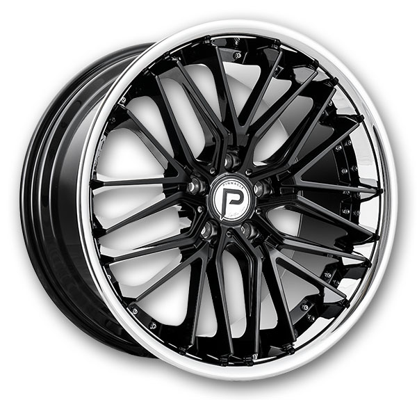 Pinnacle Wheels P214 Legacy 22x10.5 Gloss Black Milled w/ Stainless Steel Lip 5x115 +20mm 73.1mm