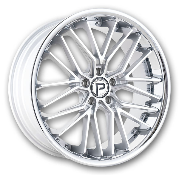 Pinnacle Wheels P214 Legacy 22x10.5 Silver Machined Milled w/ Stainless Steel Lip 5x115 +20mm 73.1mm