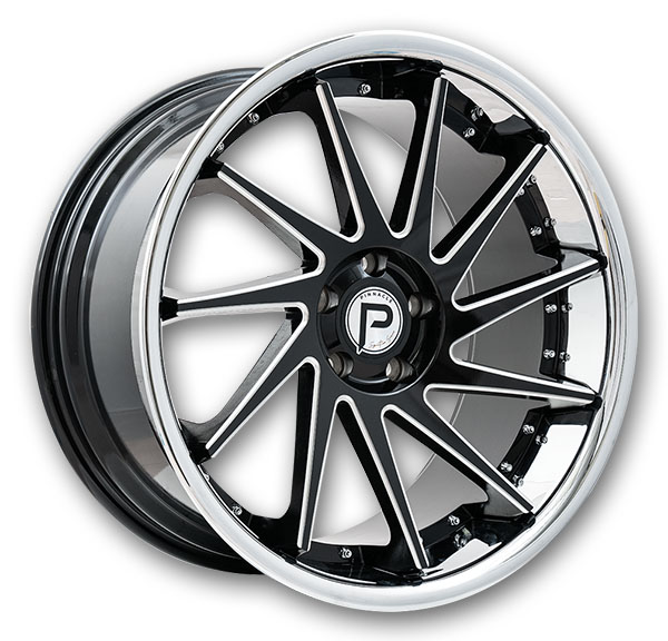 Pinnacle Wheels P216 Epic 20x10 Gloss Black Milled Stainless Steel Lip 5x120 +40mm 72.56mm