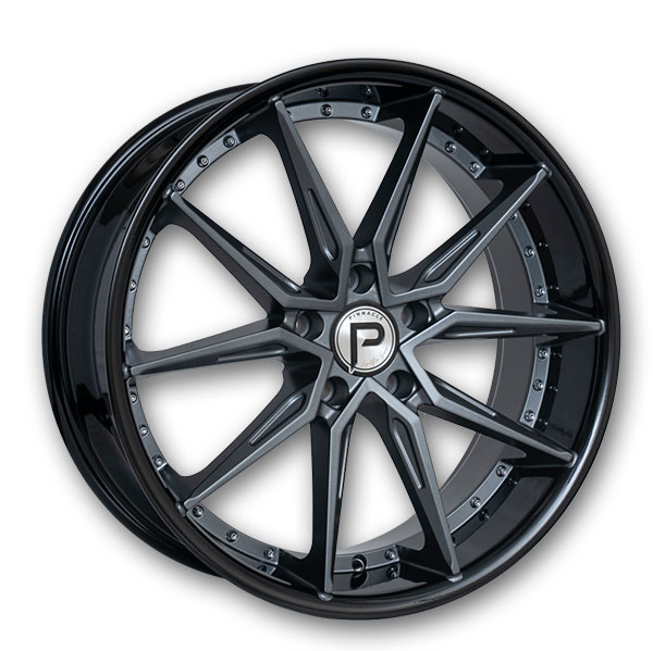Pinnacle Wheels P218 Enzo 20x8.5 Gunmetal Gloss Black Lip 5x120 +35mm 72.56mm