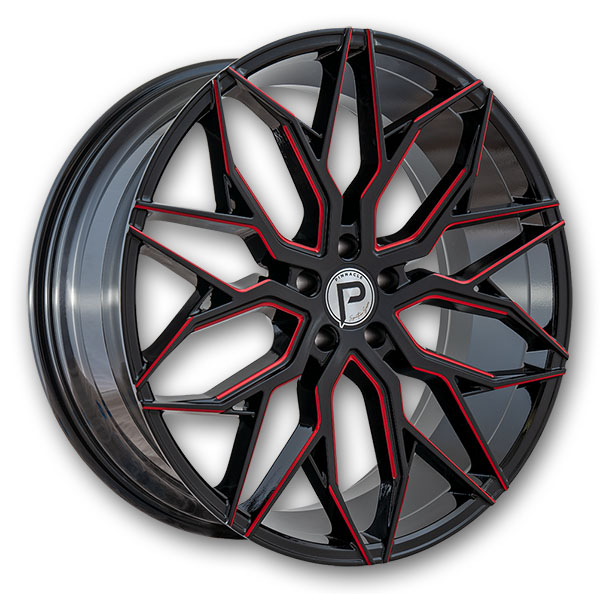 Pinnacle Wheels P306 Mystic 22x9 Gloss Black Red Milled 5x114.3 +35mm 73.1mm