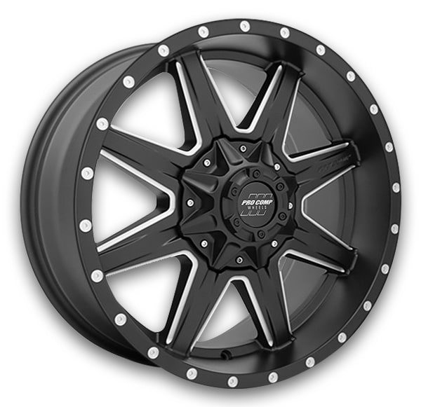 Pro Comp Wheels Quick 8 20x9 Satin Black Milled 8x180 0mm 124.2mm