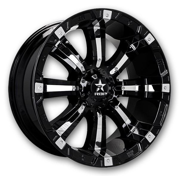 RBP Wheels 94R 17x9 Black with Chrome Inserts 6x135 0mm 87.1mm