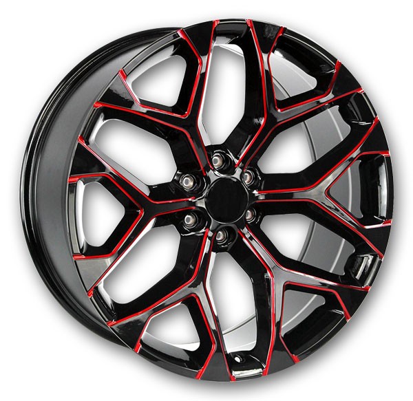Replica Wheels Snowflake 24x10 Gloss Black Milled Edge Red 6x139.7 +31mm 78.1mm