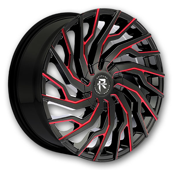 Revenge Luxury Wheels RL-101 22x8.5 Black Red Milled  5x120/5x114.3 +35mm 74.1mm