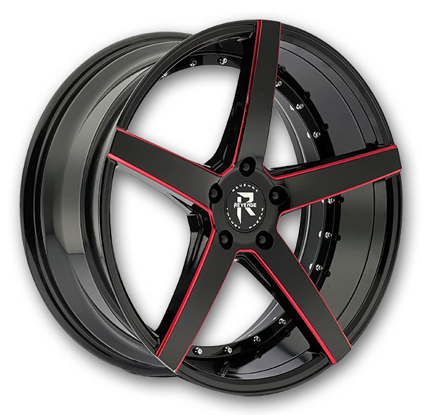 Revenge Luxury Wheels RL-103 20x8.5 Black Paint Red Milled 5x114.3 +35mm 74.1mm