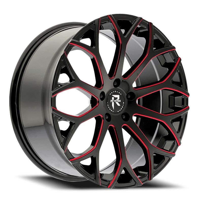 Revenge Luxury Wheels RL-105 22x9 Black Red Milled  5x120 +35mm 74.1mm