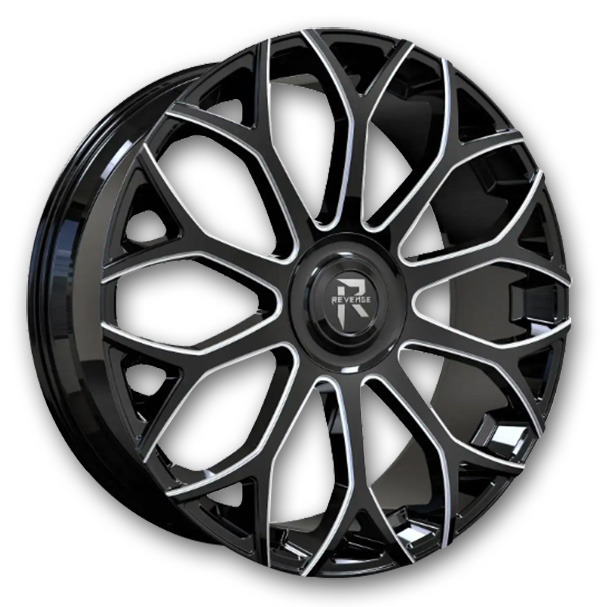 Revenge Luxury Wheels RL105 24x9 Black With Milled Windows With Floater Cap 6x135/6x139.7 +25mm 87.1mm