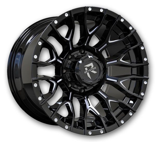 Revenge Offroad Wheels RV-201 22x12 Black Milled  8x170 -44mm 125.2mm