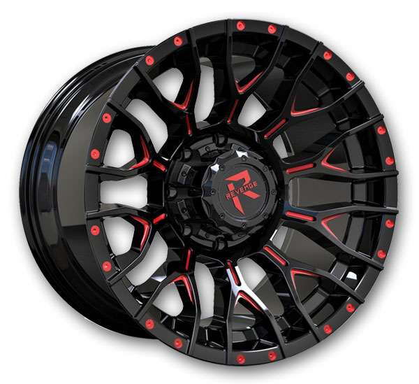 Revenge Offroad Wheels RV-201 20x9 Black Red Milled 8x165.1 +0mm 125.2mm
