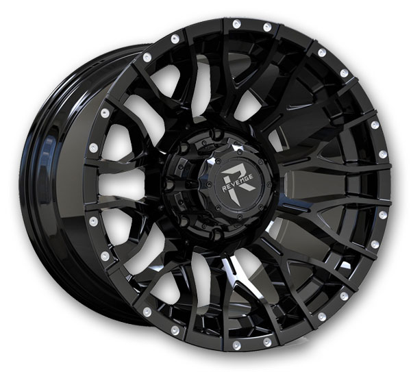 Revenge Offroad Wheels RV-201 22x12 Gloss Black With Dots 5x127/5x139.7 -44mm 78.1mm