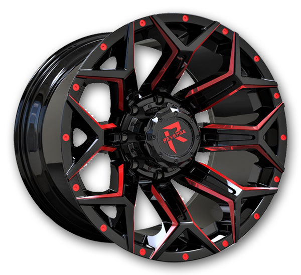 Revenge Offroad Wheels RV-202 20x9 Black And Red Milled 8x180 +0mm 125.2mm