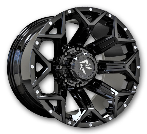 Revenge Offroad Wheels RV-202 20x9 Gloss Black With Dots 5x127/5x139.7 +0mm 87.1mm