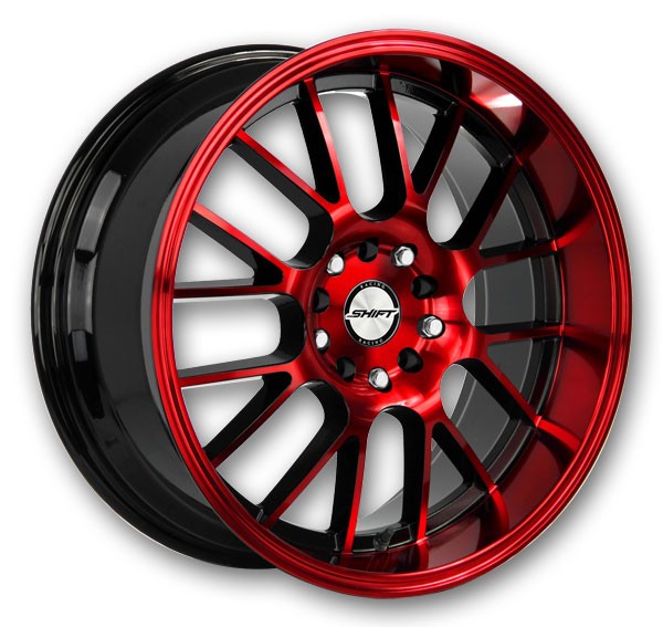Shift Wheels Crank 17x7.5 Gloss Black with Candy Red Machined Face 5x100/5x114.3 +30mm 73.1mm