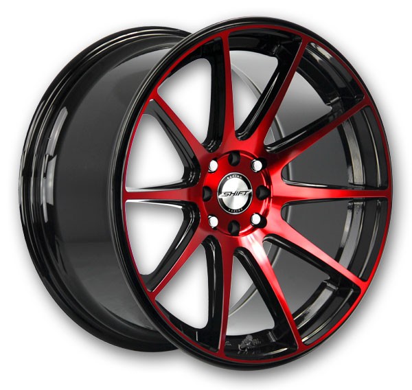 Shift Wheels Gear 18x9 Gloss Black Candy Red Machined 4x100/4x114.3 +30mm 73.1mm