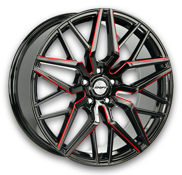 Shift Wheels Spring 22x9 Gloss Black Candy Red Milled 5x112 +32mm 66.6mm