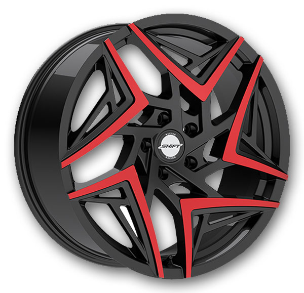 Shift Wheels Valve 18x8.5 Gloss Black Machined Red Tips 5x100 +35mm 74.1mm