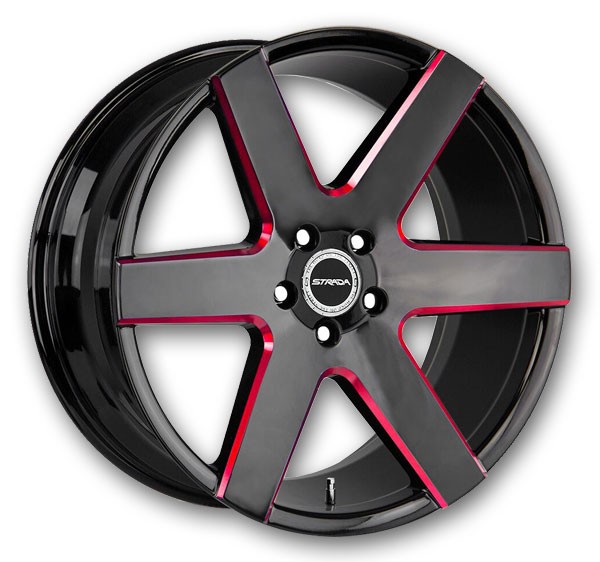 Strada Wheels Coda 22x9.5 Gloss Black Candy Red Milled 5x120 +25mm 72.6mm