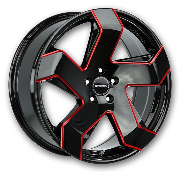 Strada Wheels Coltello 24x10 Gloss Black Milled Red Edge 6x139.7 +24mm 87.1mm