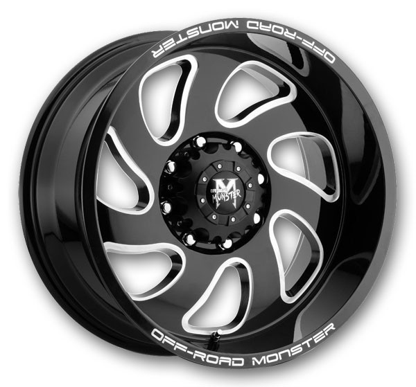 Off-Road Monster Wheels M07 24x12 Flat Black Milled 6x139.7 -44mm 106.4mm
