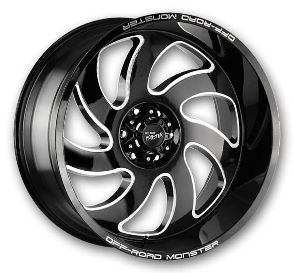 Off-Road Monster Wheels M07 24x12 Gloss Black Milled Edge 6x139.7 -44mm 106.4mm