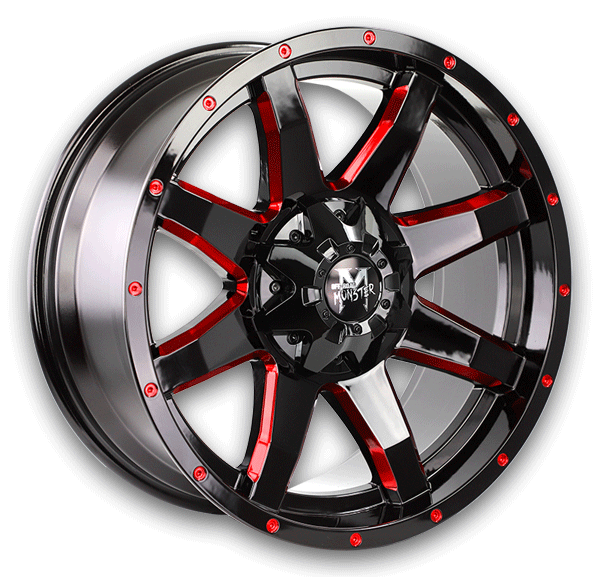 Off-Road Monster Wheels M08 20x9 Gloss Black Candy Red Milled 5x127 +0mm 78.1mm