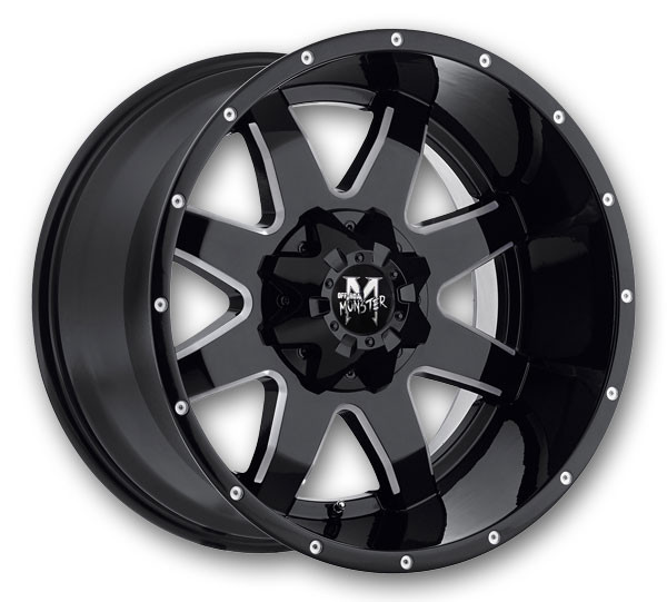 Off-Road Monster Wheels M08 20x9 Gloss Black Milled 5x139.7/5x150 +5mm 110.3mm