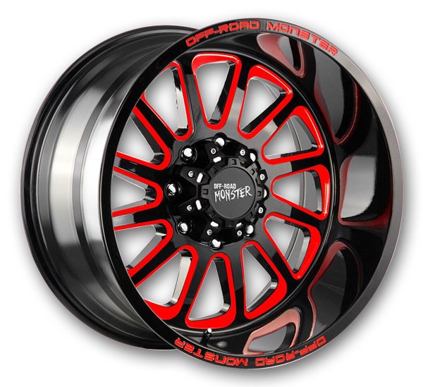 Off-Road Monster Wheels M17 20x10 Gloss Black Milled Edge and Red 6x135 -19mm 87.1mm