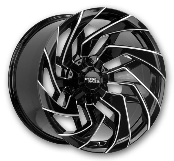 Off-Road Monster Wheels M24 22x12 Gloss Black Milled 6x135/6x139.7 -44mm 106.4mm