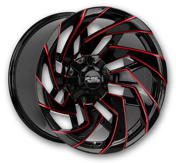 Off-Road Monster Wheels M24 20x10 Gloss Black Candy Red Milled 5x139.7/5x150 -19mm 110.3mm
