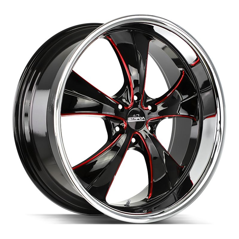 Strada Wheels Old Skool 24x10 Gloss Black Candy Red Milled SS Lip 5x115 +15mm 74.1mm