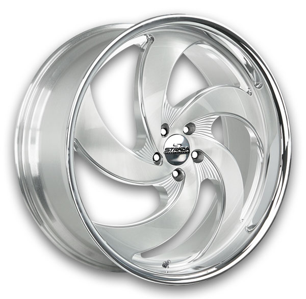 Strada Wheels Retro 5 22x9 Brushed Face Silver Milled SS 5x115 +15mm 74.1mm