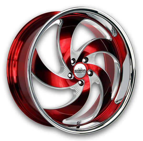 Strada Wheels Retro 5 22x9 Candy Red Milled SS Lip 5x120 +25mm 74.1mm