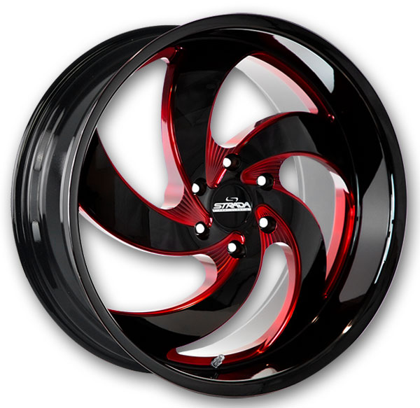 Strada Wheels Retro 5 20x8.5 Gloss Black Candy Red Milled 5x120 +25mm 74mm