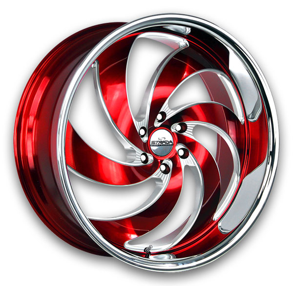 Strada Wheels Retro 6 24x10 Candy Red Milled SS Lip 6x139.7 +24mm 106.4mm