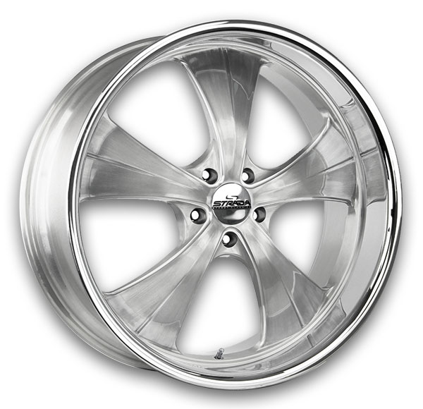 Strada Wheels Old Skool 24x10 Brushed Face Silver Milled SS 6x139.7 +24mm 106.4mm