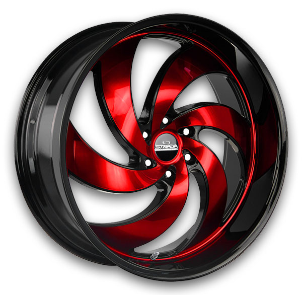 Strada Wheels Retro 6 26x10 Gloss Black Candy Red Machine 6x139.7 +26mm 106.4mm