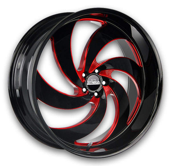 Strada Wheels Retro 6 24x10 Gloss Black Candy Red Milled 5x120 +25mm 78.1mm