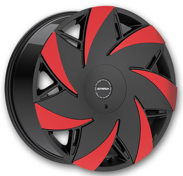 Strada Wheels Turbina 22x9 Gloss Black Machined Red Tips 6x135/6x139.7 +24mm 106.4mm