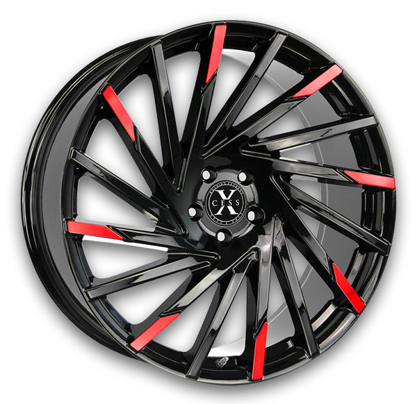 Xcess Wheels X02 24x9.5 Gloss Black Candy Red Milled 6x139.7 +24mm 87.1mm