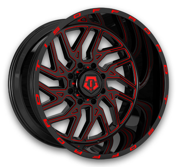 TIS Wheels 544BM 20x12 Gloss Black Red Milled Accents 6x135/6x139.7 -44mm 108mm