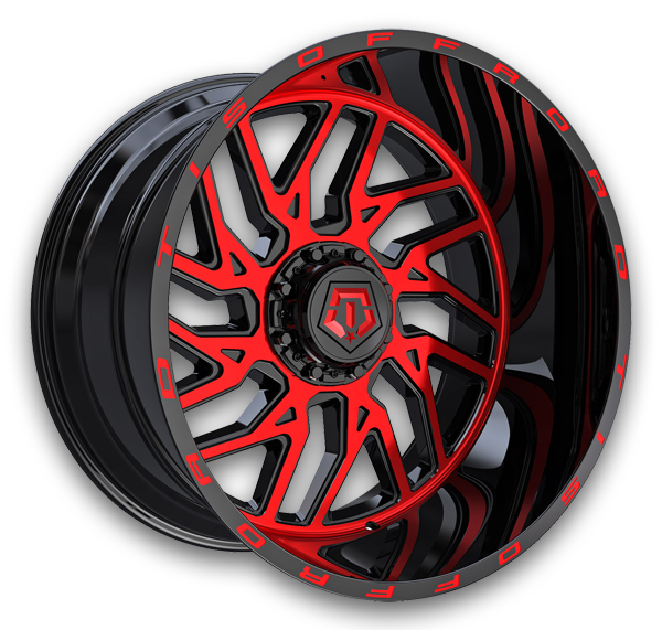 TIS Wheels 544MBR 22x12 Gloss Black Machined Face and Milled Lip logo w/Red Tint Clear 6x135/6x139.7 -44mm 108mm