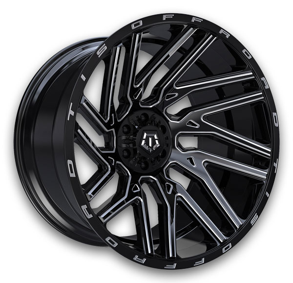 TIS Wheels 554BM 24x12 Gloss Black with Milled Spoke Accents and Lip Logo 8x170 -44mm 125.2mm
